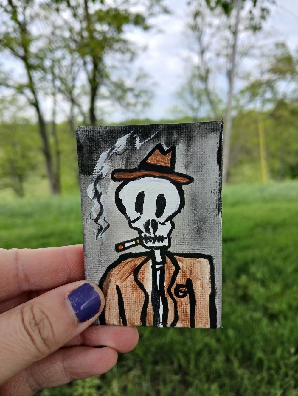 Skeleton In Blazer Painting Mini Folk Art